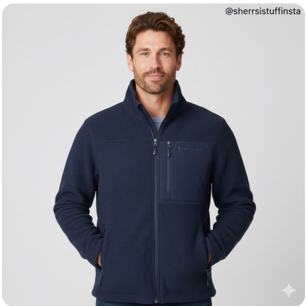 NWOT Mens Free Country Calabaza II Brick Fleece Full-Zip Jacket Navy S Small